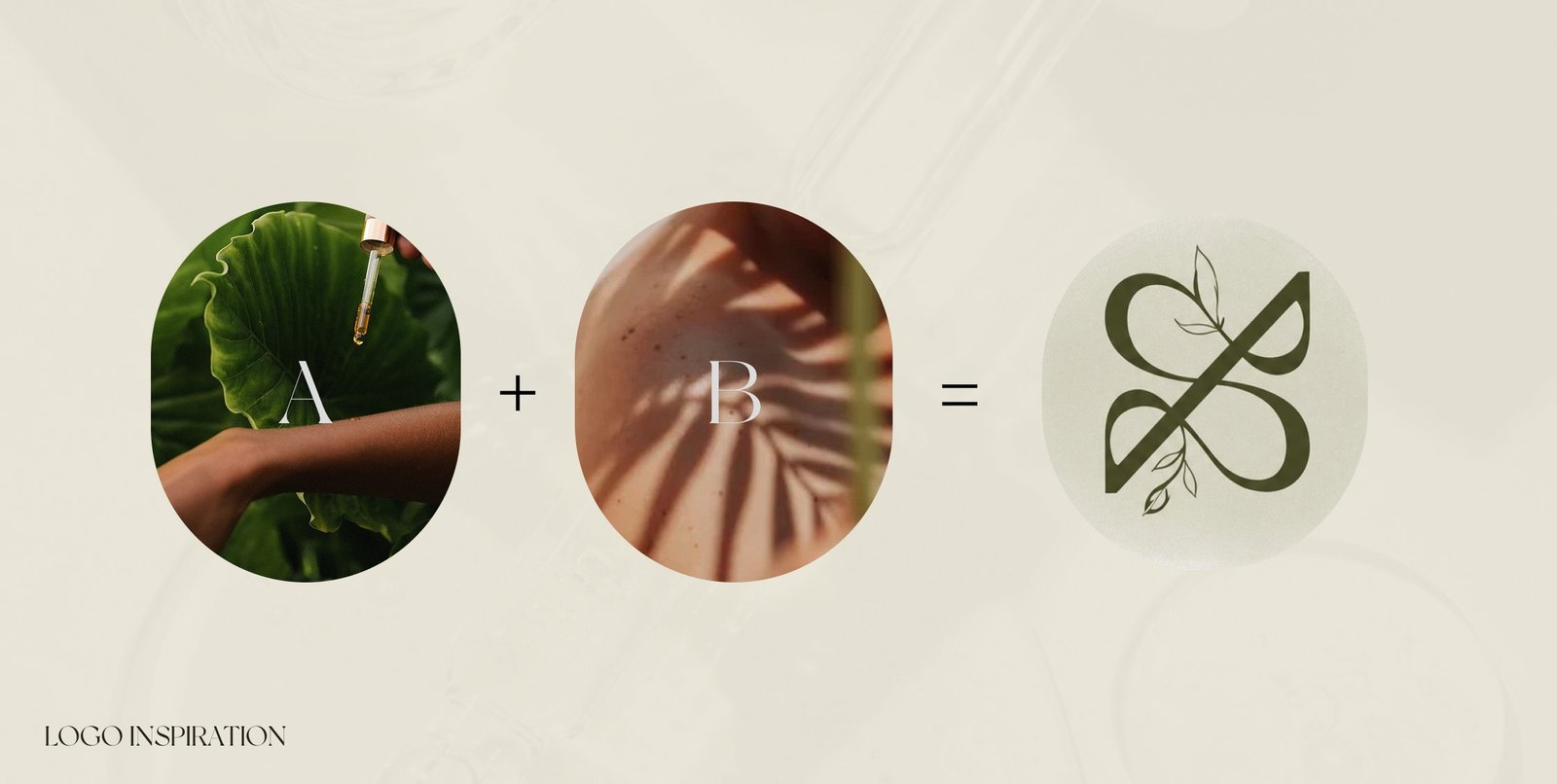 Aurelia Botanics logo development, blending botanical and skin-toned reference photography into the final mark