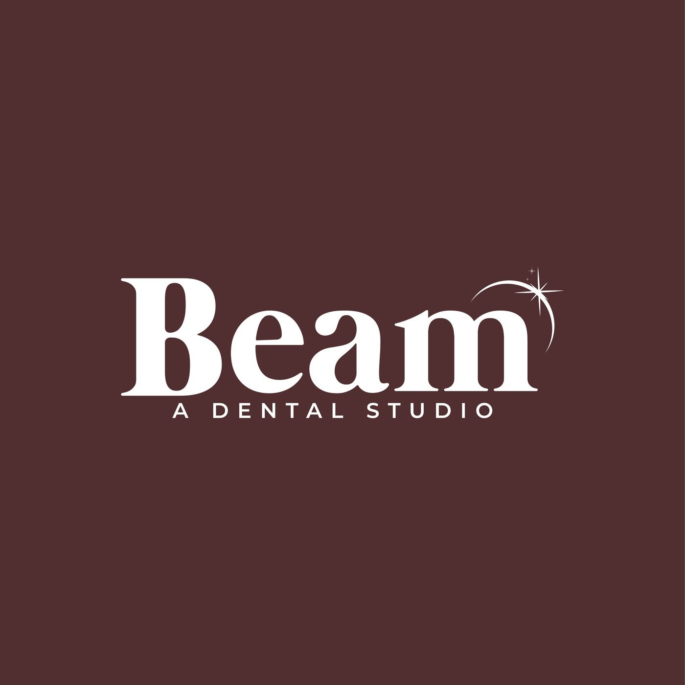 The Beam wordmark on a deep maroon card
