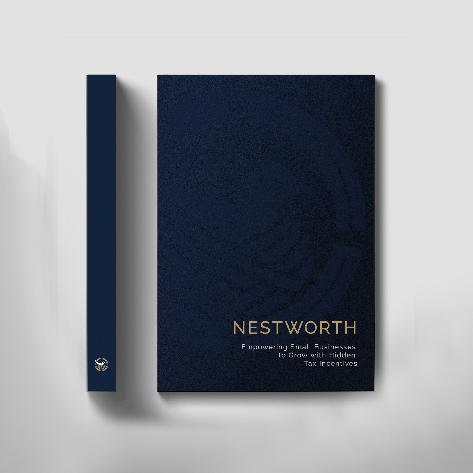 The NestWorth brand cover, a deep navy mark with gold NestWorth wordmark