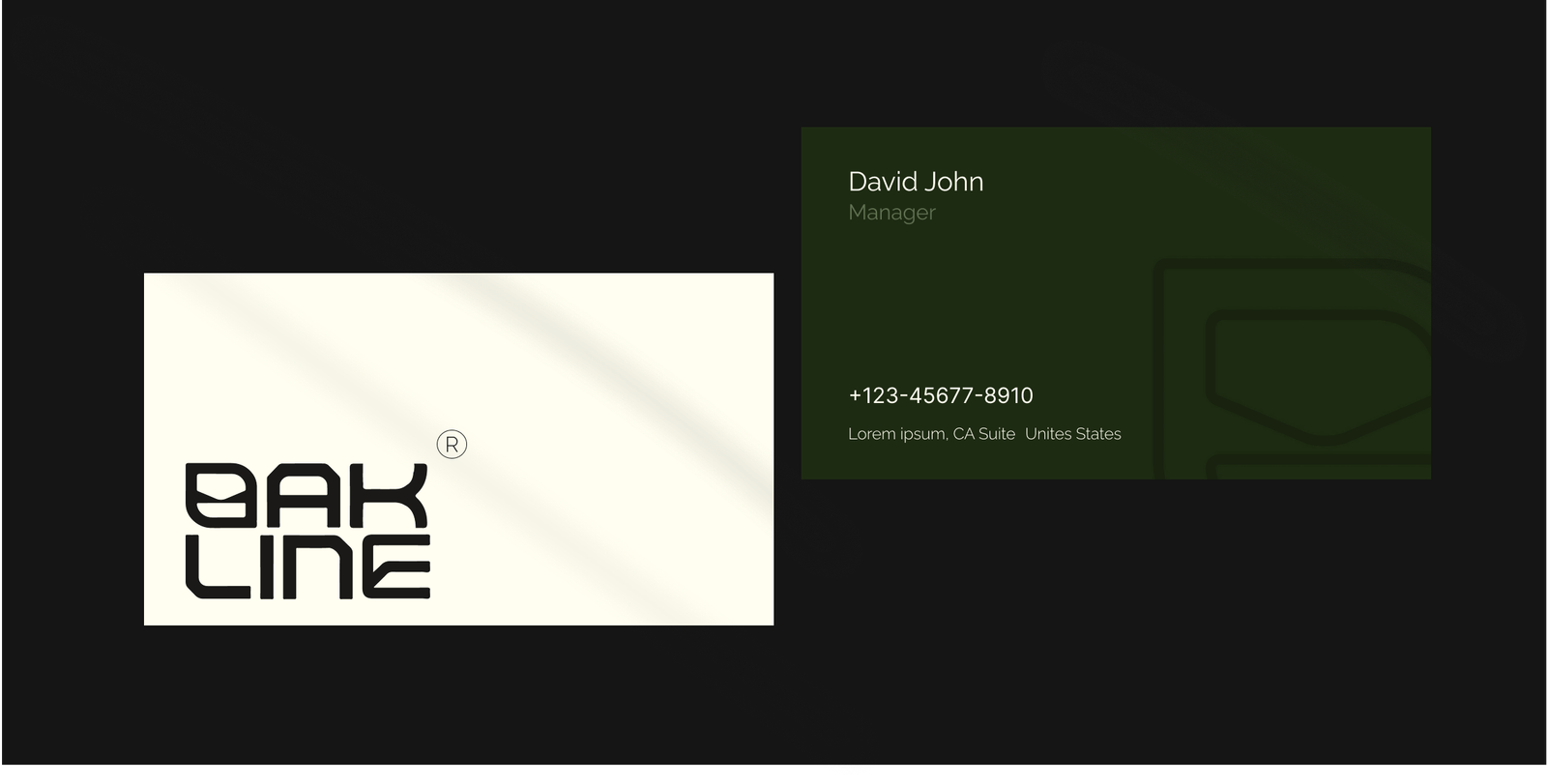 Oakline Development Group business cards in cream and forest green