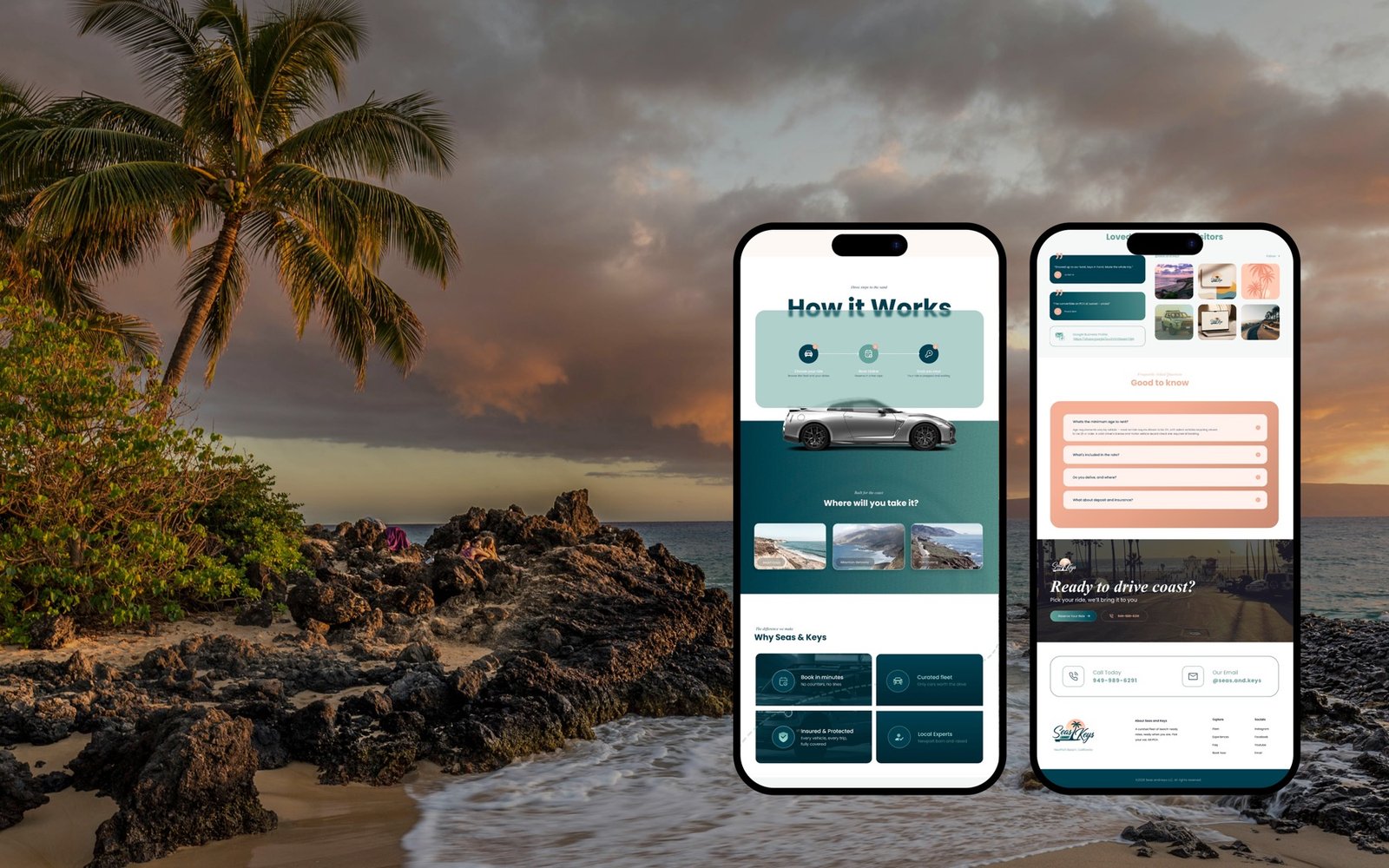 The Seas & Keys mobile homepage displayed on a phone