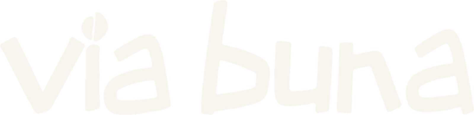 The Via Buna wordmark in cream