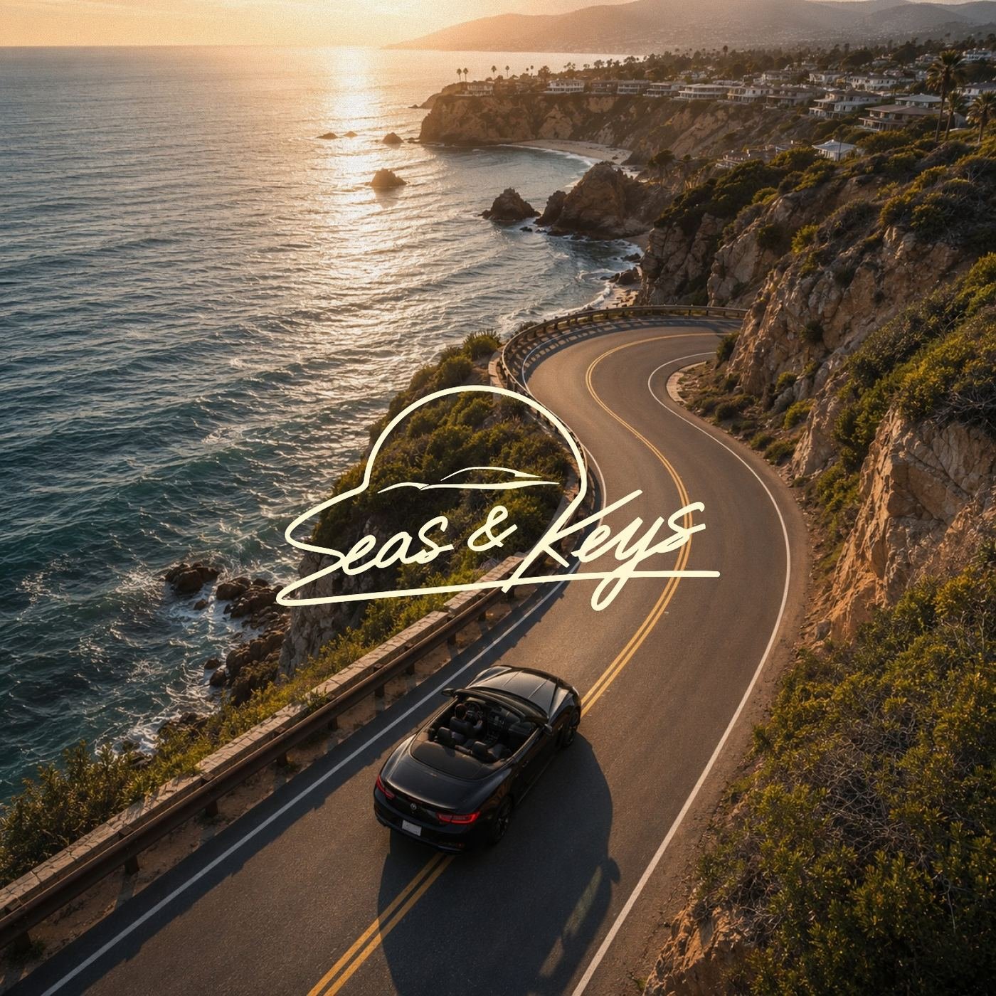 Seas & Keys brand logo over ocean waves